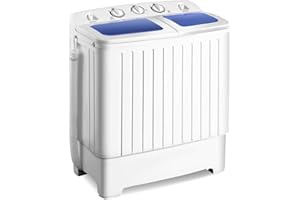 COSTWAY Twin Tub Washing Machine, 8kg Total Capacity Portable Laundry Washer and Spin Drying Machine with Timer Control for Apartment Dorms Camping (5KG Washer 3KG Drying, Blue + White)