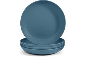Odoland Set di 4 Piatti da Campeggio da 23 cm in PP, Piatti Multiuso Infrangibile, Riutilizzabili e Leggeri, Adatto al Microonde e Lavastoviglie,Ideale per Picinic, Viaggio, Escursioni, Barbecue, Blu