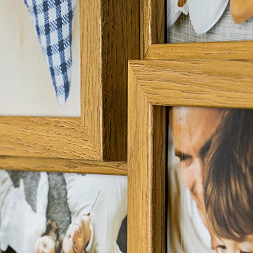 levandeo Holz Bilderrahmen Farbe: Eiche natur braun hochwertig verarbeitet für 12 Fotos 10x15cm mit Glasscheiben – Querformat und Hochformat Fotogalerie Collage Fotocollage Bildergalerie Fotorahmen - 4
