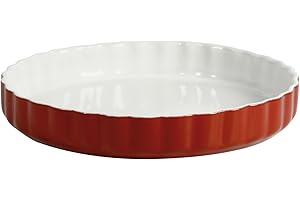 CREALYS 512735 - Pirofila in Ceramica per Torta Bassa, 28 cm, Colore Rosso Lampone