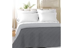 LARA MORADA Trapuntino Copriletto Primaverile-Estivo Tinta Unita Jacquard Double-Face 100% Made in Italy in Morbida Microfibra Grigio/Grigio Topo Una Piazza Mezza