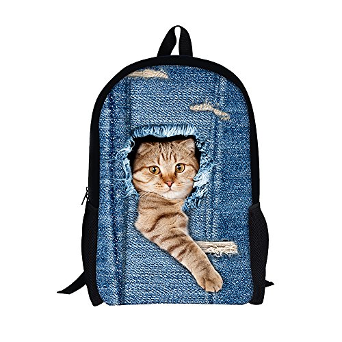 Moolecole Unisex 3D Cute Cat Patterns Daypack Backpack Boys Girls Casual School Bag Rucksack Cartoon Patterns Shoulder Bags Perfect for School and Travel (Cat1 Small)