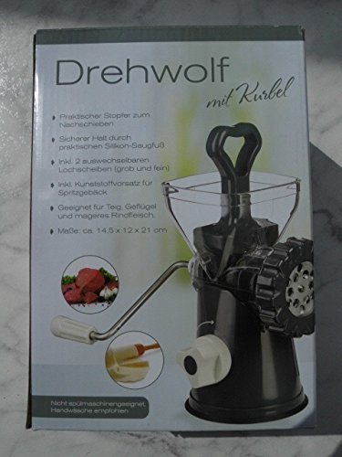 Drehwolf mit Kurbel mit Saug-Fuß inkl. 2 Lochscheiben + Vorsatz für Spritzgebäck