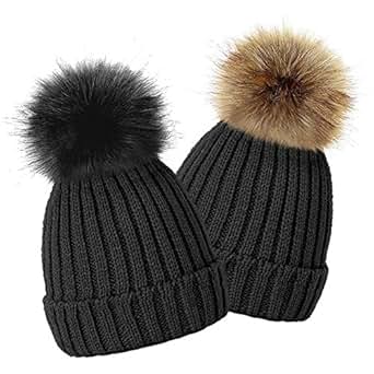 fur pom detachable hat pom TOSKATOK® Kids Girls Bobble Beanie Winter Hat with