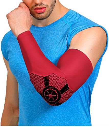 Baisde Elbow Support Basketball Longer Breathable Brace Protector Sport Safety Arm Sleeve 1PC , red , M
