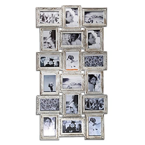 (277) 3D Bilderrahmen Fotorahmen Collage für 18 Fotos Fotogalerie Creme 103x52cm