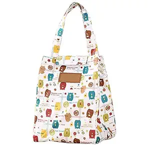 Gum-Tea Cute Insulated Tote Cooler Portable Thermal Food Picnic Lunch Bags for Women Kids Men Reusable Fold-Over Insulated with Handles (Bear)