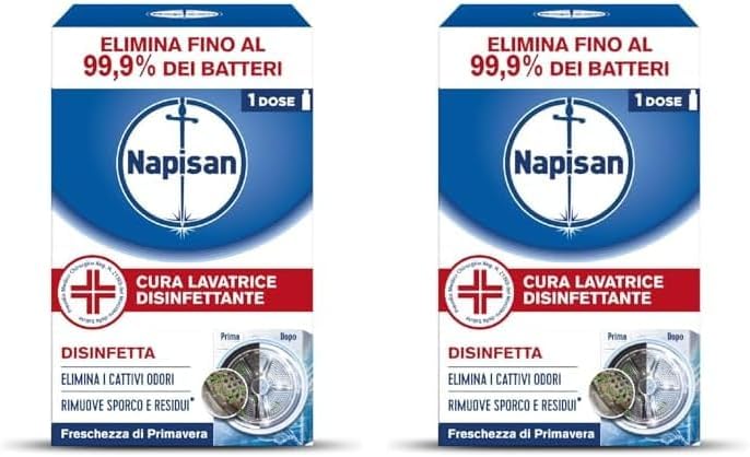 Napisan Cura Lavatrice Disinfettante Freschezza di Primavera, Elimina i Cattivi Odori, Rimuove Sporco e Residui di Sapone, Confezione da 500ml