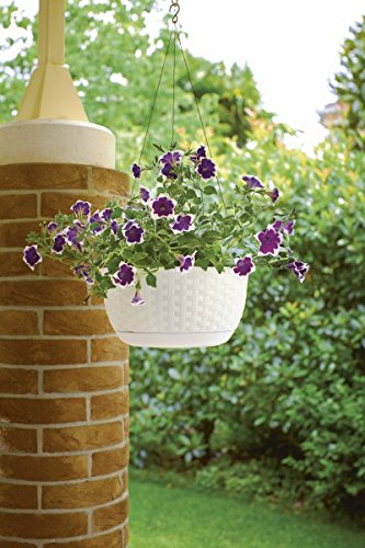 Blumenschale zum Aufhängen im Rattan Design mit Bewässerungssystem, Durchmesser 30 cm, Höhe 14,5 cm, Farbe weiß - 4