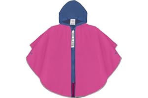 PERLETTI Poncho Impermeable Niña con Cremallera y Capucha - Chubasquero Infantil Cortaviento Ligero Bicolor - Abrigo Chaqueta para Niñas 3 4 5 6 Años con Detalles Reflectantes