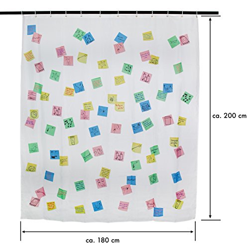 Design Antischimmel Duschvorhang – Haftnotizen Aufdruck – ca. 200 x 180 cm – inkl. 12 Duschvorhangringe – Venkon ® - 2