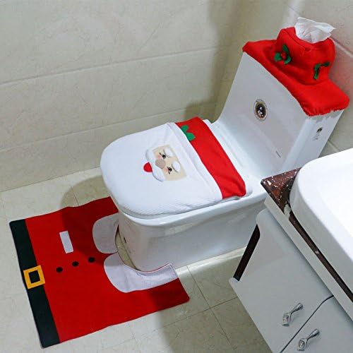 3 pcs Christmas Bathroom Decor Three-piece Santa Toilet Seat Lid Cover Rug Roll Holder