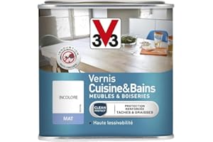 V33 Vernis intérieur cuisine & bains meubles et boiseries, Incolore mat 0,5L