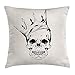 Produktbild Skull Throw Pillow Cushion Cover, Mod Illustration of a Dead Skull King with His Crown in Vintage Style Power Art, Decorative Square Accent Pillow Case, 18 X 18 inches, Cream Black