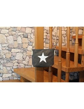 Graue Umhängetasche / Schultertasche mit weißem Stern und grauem Innenfutter - hochwertig verarbeitet - und sehr...