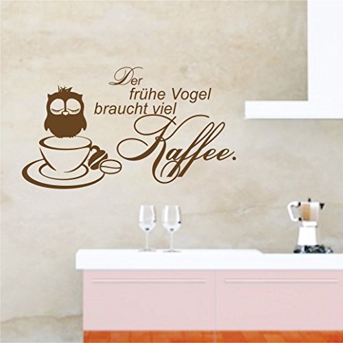 greenluup wandtattoo Sprüche Spruch der frühe Vogel braucht viel Kaffee in BRAUN KÜCHE ESSZIMMER BÜRO LADEN CAFE TEEKÜCHE ARBEITSZIMMER - 2