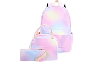 Surakey Plecak szkolny dla dziewcząt, tornister szkolny, dla chłopców, tęczowy plecak, 3-częściowy, plecak szkolny, plecak dziecięcy, do szkoły, na kemping, duży tornister, wodoszczelny, zestaw toreb