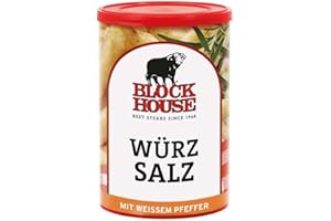 ‎BLOCK HOUSE Block House Würzsalz, Gewürzmischung für Gemüse, Pommes und Fisch in Restaurantqualität, 500g Dose mit Streuaufsatz