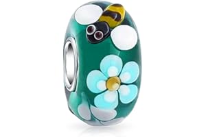 BLING JEWELRY Insecte De Jardin Mixte Coccinelle Papillon Bourdon Fleur Travail De Lampe Verre De Murano .925 Argent Sterling Perle D'Espacement Pour Bracelet À Breloques Européen Pour Femmes