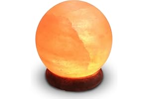 ZEN LIGHT Lampe USB en Cristal de Sel d'Himalaya Naturel Sphère - 100% Authentique - Sculpté à la Main – Base en Bois – Câble Électrique USB Fourni - Environ 500g - Zen’Light, Orange