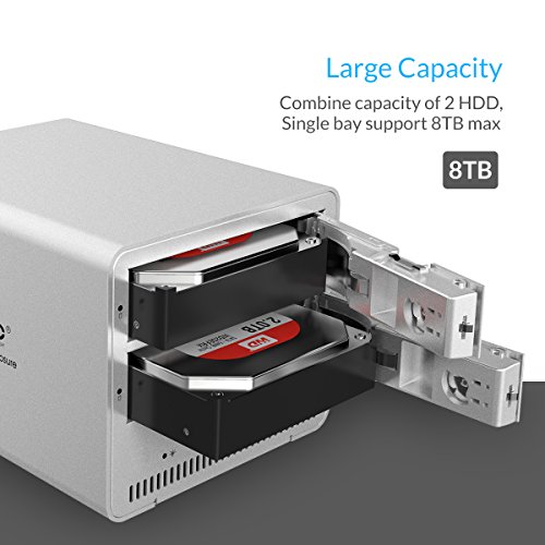 ORICO Aluminium 3,5″ Dual Festplattengehäuse Dockingstation, USB 3.0, für 3,5-Zoll SATA HDD, Hochgeschwindigkeit, Werkzeugfreie Montage, bis zu 2 x 8 TB = 16 TB - 3