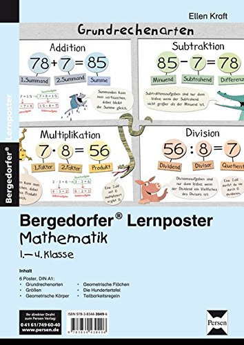 Lernposter Mathematik 1.-4. Klasse: 6 Poster für den Klassenraum (Bergedorfer® Lernposter)