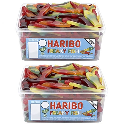 Preisvergleich Produktbild 2 x Full Tubs Haribo Sweets Party Favours Treats Candy Box Wholesale (Freaky Fish)