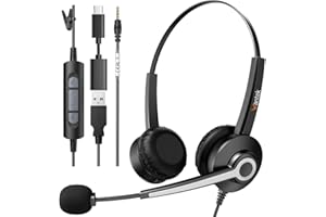 Wantek USB Headsets with Microphone,3.3m Length Noise Cancelling Headset Stereo Headphone for PC,Laptop USB/Type-C/3.5mm