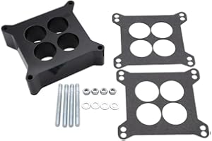 Lwuey Espaciador de Carburador Fenólico, Reconstrucción Sustituye Kit Junta Diafragma Membrana Reparación Recambio Aleación Aluminio Puerto 1 Pulgada 9134 SB 4BBL SBC BBC BB Compatible Holley Chevy