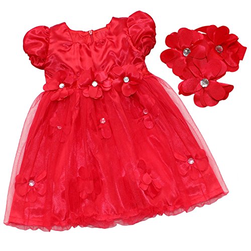 iEFiEL Newborn Baby Girl Red Christmas Party Flower Petals Tutu Dress Flower Headband Outfits 18-24 Months