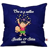 Indigifts Micro Satin, Fibre and Cotton Indibni One In A Million Siblings Quote Printed Cushion Cover, 12x12-inch (Dark Blue)