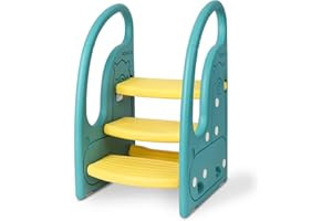 Onasti Scaletta gradini, Sgabello a tre gradini per bambini, Sedile per Addestramento per WC, Scaletta Bagno per bambini, Multifunzione, Regolabile in Altezza, Funzione Antiscivolo - (Verde)