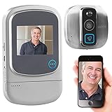 Türspion mit Klingeltaste, Kamera, Lautsprecher und Mikrofon • Aufnahmeformat Video: AVI mit H.264-Komprimierung, Foto: JPG • 10 Sekunden Videoaufnahme beim Drücken des Klingelknopfes • Indoor-Monitor mit 7,1-cm-LCD-Farbdisplay (2,8