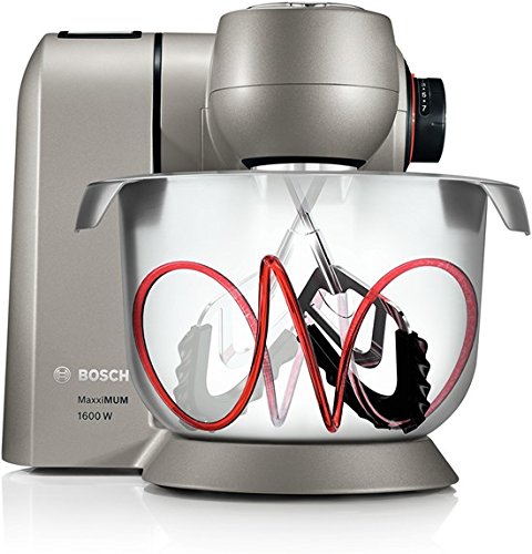 Bosch MUMX15TLDE Küchenmaschine MaxxiMUM (1600 W, 5,4 L Edelstahl-Rührschüssel, 3D PlanetaryMixing, Smart dough sensor), titanium silber - 3