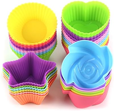 Kisspet 24-Pcs Silicone Cupcake moulds bakeware Muffin bread cake caes molds, Reusable Nonstick &amp; Heat Resisitant baking cups Cupcake baking Liners cases, random colors