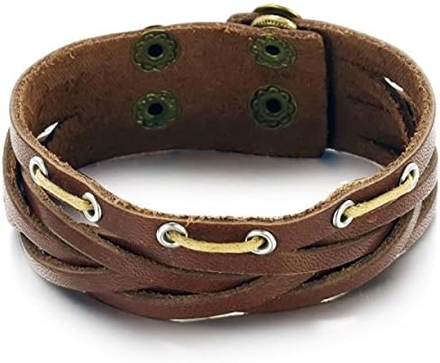 LZHMNew Fashion Circle Leather Bracelet Wristband Unisex Hand Woven Bracelet Brown Color