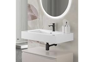 INBAGNO Lavabo sospeso 70 cm in resina bianco lucido, foro per troppo pieno e miscelator, profondità interna 12 cm, LODI
