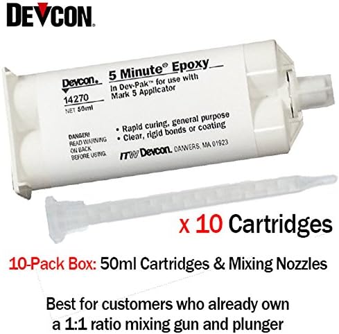 Devcon 5-Minute Epoxy (14270) - Fast Setting General Purpose Epoxy Adhesive - 50ml/1.7oz Cartridge 10-Pack