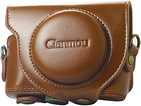 Clanmou Leather Camera Case Protective Bag Cover for Sony DSC-HX90 /WX500 with Shoulder Strap Camera Waterproof Cloth Bag Brown