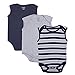 Gkidz Infants Pack Of 3 Striped and Solid Color Sleeveless Bodysuits (INF-3PCK-SLVLS-YD-BDYST-CMB-3-0-3M_Grey-Navy_0-3 Months) RS.449.00