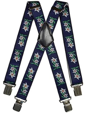 Hosenträger extra starken für Herren mit 4 Clips X-Form - 4cm. Edelweiß-Design