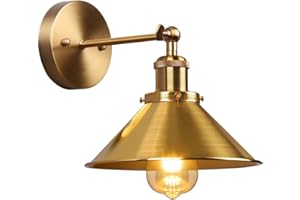 AWEKLIY Métal Réglable Rétro Applique Lampe Murale industriel Vintage Lampe E27 avec Abat-jour Antique pour Cuisine Salle à manger Chambre Restaurant Bar (or)
