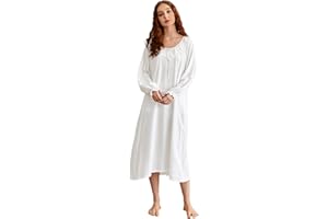 Nanxson Camisón para Mujer Manga Larga Camisones Vintage Victoriano Ropa de Dormir Vestido Ligeros Pijamas