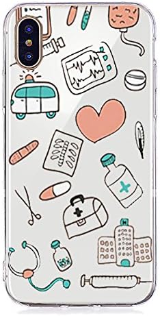 SecondDromi cute painted heart and ambulance pattern Silicone case for iPhone X,Pink