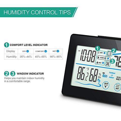 Oria Weiße Hintergrundbeleuchtung Thermometer mit Indoor und Outdoor Feuchtigkeit Display & LCD – Touchscreen - 3