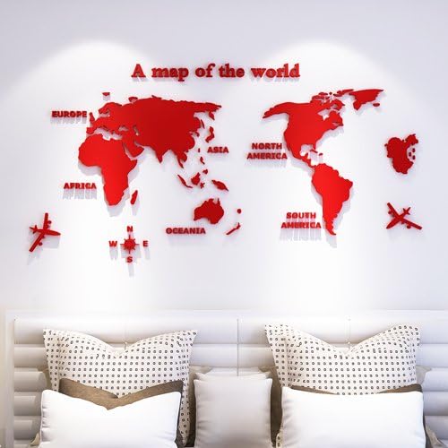 ZHFC-mappa del mondo 3d acrilico crystal tridimensionali muro adesivi terra ufficio d'ispirazione camera dei bambini divano subacqueo muro adesivi sullo sfondo,tutti rossi.,big 180 * 100cm