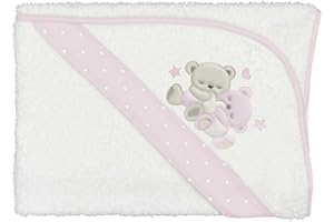 PALLA PALLINA Accappatoio Neonato Bagnetto Poncho Cappuccio Triangolo Morbido Telo Asciugamano Assorbente Bambini Idea Regalo Neonati Made Italy Infanzia Morbida Spugna Cotone (Serie “My Family” Rosa)