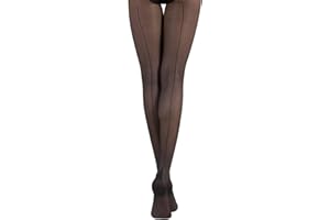 CALZITALY Rajstopy ze szwem, rajstopy w stylu vintage, kubańskie rajstopy na obcasie | czarne | 20 DEN | S M L XL | Wyprodukowano we Włoszech