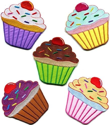 Iron on Patch Lot of 5 Cupcake Retro Fairy Cup Cake Pie Sweets Dessert Applique