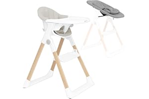 Olmitos - Chaise Haute Bébé Évolutive en Bois avec Hamac et Réducteur 2 pièces - Ajustable et Pliable avec Harnais de Sécurité, de la naissance à 3 ans - Ceinture 3 points